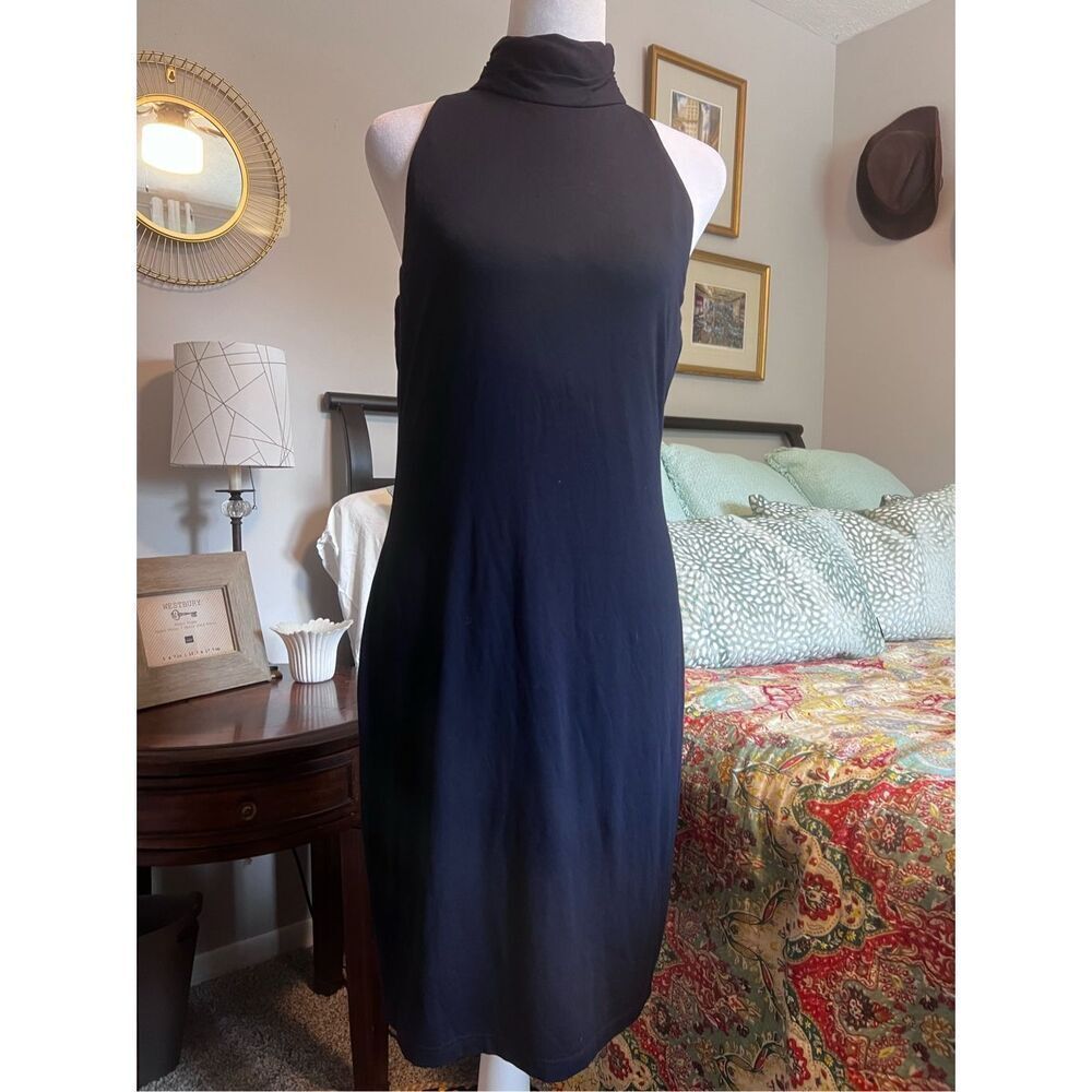 NWT 1State Navy Blue shapely choker neck sheath dress